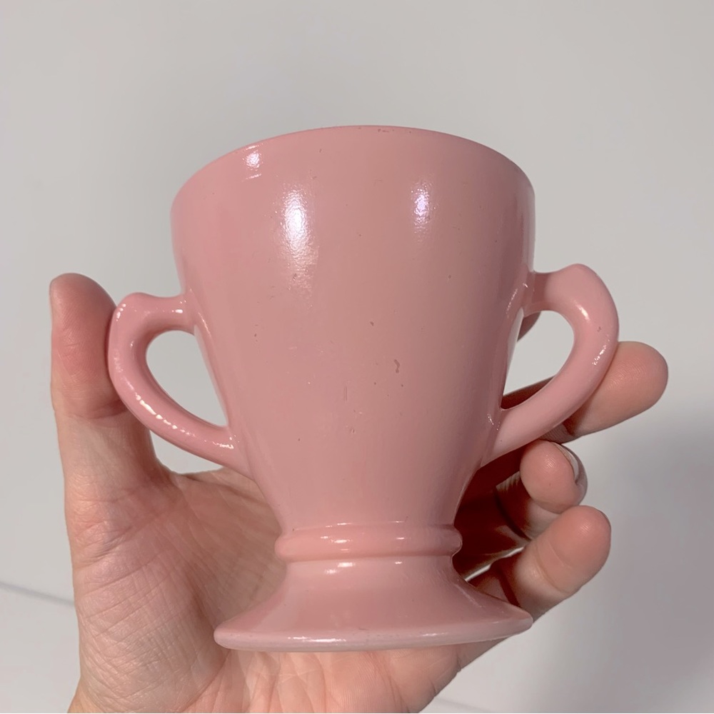HAZEL-ATLAS Ovide Platonite Pink Cream & Sugar Set Vintage Pink Milk Glass - Picture 7 of 11